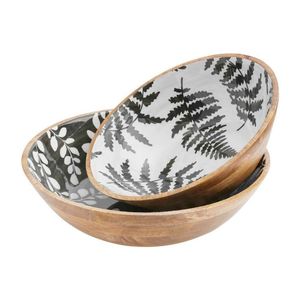 Ensemble de bols de service en bois de manguier émaillé faits à la main, imprimé floral, bol à salade décoratif en bois pour fruits, collations, ustensiles de cuisine, vaisselle - Product Image 6