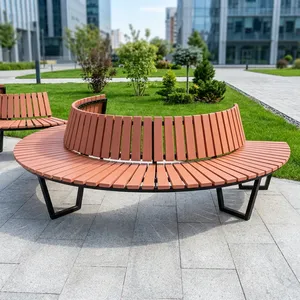 <b>Large</b> Circular Tree Surround Garden Bench using Wooden Slatted Seat and <b>Black</b> Metal <b>Frame</b> for Park Patio Lawn Public Seating - Product Image 6