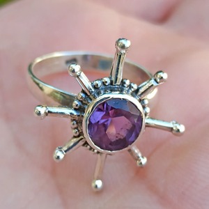 Amethyst <b>Ring</b> Handmade Sterling Silver Bezel Setting Natural Purple Round Shape Gemstone <b>Boho</b> Jewelry Women's Jewekry - Product Image 6