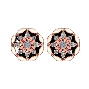 Ensemble de boucles d'oreilles clous en or rose 14 carats avec diamants en forme de fleur, plaqué rhodium, style tendance pour les fêtes, les mariages ou cadeaux pour enfants - Product Image 1