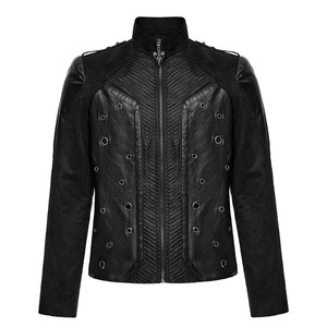 Men Black Gothic Punk Rock <b>Suede</b> Denim Short <b>Jacket</b> Slim Coat 3D Ribbed Front Panel Biker <b>Jackets</b> - Product Image 1