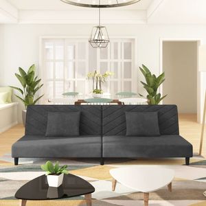 โซฟาเบดกำมะหยี่สีเทาเข้ม 2 ที่นั่ง โพลีเอสเตอร์ 100% พร้อมตกแต่งด้วยไม้และพลาสติก - Product Image 1