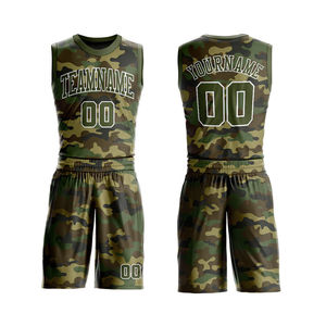 Ensemble d'uniformes de basketball personnalisés en sublimation camouflage, respirant, à séchage rapide, maillot d'entraînement d'équipe, personnalisé, en mesh, unisexe, col en V - Product Image 2