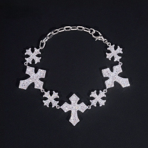 Bracelet tennis croix en diamant naturel taille émeraude, plaqué rhodium or blanc, certifié IGI, style Hip Hop Rock, unisexe, anniversaire - Product Image 2