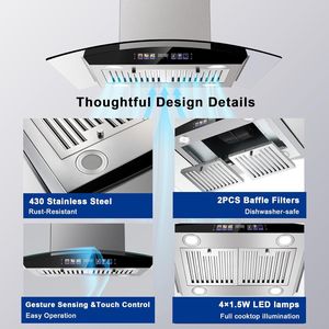 Cappa aspirante da soffitto Island da 30 pollici, 700 CFM, in vetro temperato, con controllo touch a sensore di movimento - Product Image 5