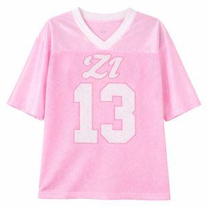 Y2k Streetwear Pink Breathable Polyester Women <b>Mesh</b> American Football Jersey Oversized V Neck Streetwear Jersey Custom Bulk USA - Product Image 6
