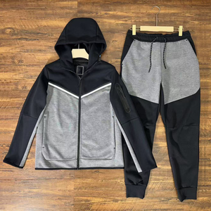 Ensemble de survêtement en gros pour hommes – Sweat à capuche et pantalon de jogging en polyester, 2 pièces, colorblock, tenue de sport pour la course, la gym et l'entraînement - Product Image 1