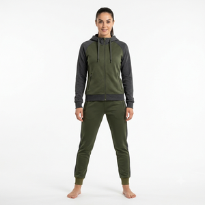 Conjunto Deportivo de Mujer con Capucha y Cremallera, Color Sólido, Manga Larga, Estilo Casual, Tejido de Algodón Transpirable, Estilo Otoñal, Corte Regular - Product Image 1