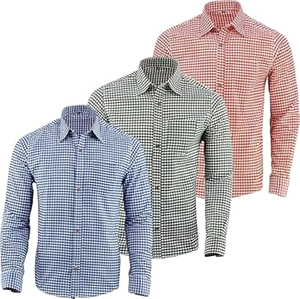 Mens Red Bavarian Trachten Casual Cotton Shirt Autumn Oktoberfest Traditional Long Sleeve S to 4XL - Product Image 2