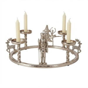 Candélabre de Noël de luxe en métal argenté à 4 bougies avec motifs Casse-Noisette et Ballerine, centre de table pour la maison - Product Image 1