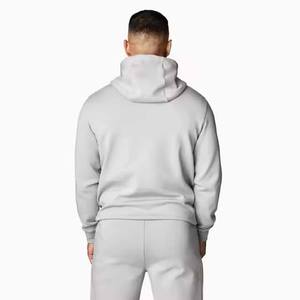 Ensemble de survêtement 2 en 1 pour homme, gris clair, à capuche, coupe-vent, manches longues, couleur unie, décontracté, automne, respirant, coton, coupe régulière - Product Image 5