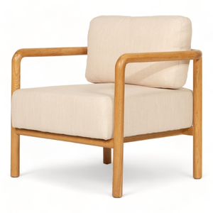 Modern Scandinavian Armchair <b>Beige</b> Fabric Wood Frame Legs Solid Back Living Room <b>Chair</b> Leisure Furniture - Product Image 4