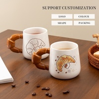 Mug à café en céramique créatif avec poignée en forme de croissant, 340 ml, design 3D pain, tasse à eau en porcelaine, mug esthétique pour thé au lait, pour café, maison, cadeau