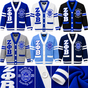 เสื้อคาร์ดิแกนอะคริลิคสำหรับฤดูหนาว Zeta Phi Beta สีน้ำเงินสำหรับผู้หญิง  งานถักแบบกรีก  ปักลายเชนิลล์  รับผลิตตามแบบ OEM - Product Image 6