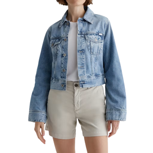 เสื้อแจ็คเก็ตครอปทรงทรัคเกอร์สำหรับผู้หญิง ผ้ายีนส์ฟอกผสมสแปนเด็กซ์/คอตตอน 180 กรัม สำหรับฤดูใบไม้ร่วง/ฤดูหนาว/ฤดูร้อน ดีไซน์หรูหรา รับผลิตแบบ ODM ขายส่งจากโรงงาน - Product Image 2