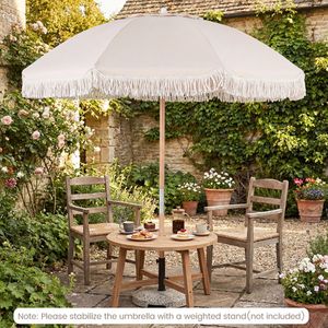 Ombrellone da Patio da 6 Piedi con Pulsante di Inclinazione e Palo in Legno, con Frange e Design Facile da Usare - Product Image 3