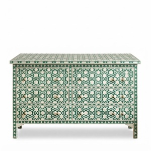 Table de chevet en os incrusté, buffet marocain floral à 3 portes, meuble de rangement, vente en gros, meubles indiens faits à la main, salon, média - Product Image 6