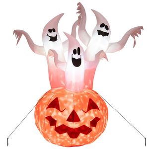 Decorazioni Gonfiabili di Halloween da 1,8 Metri con Tre Fantasmi Bianchi, Zucca e Lampada Rotante per Esterni - Product Image 1