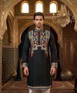 Conjunto de Kurta y Pijama Bordado en Seda Real para Hombre |   Ropa Étnica de Diseño para Bodas y Festivales - Product Image 4