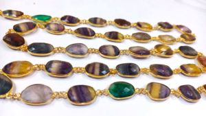 Natural Fluorite Briolette Free Shape 10-15mm Bezel Connector <b>Chain</b> Sold Per Foot - Product Image 6