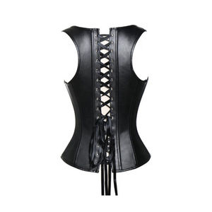 Corset long en cuir sexy, à laçage serré, avec baleines en acier, laçage avant et arrière, design à agrafes, pour le sport et le quotidien - Product Image 3