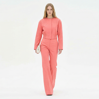 Costume décontracté pour femmes sur mesure, 100% coton sergé, ensemble deux pièces, veste à double boutonnage, pantalon large, ensemble 2 pièces
