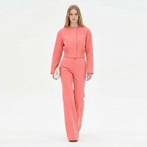 Custom Women Casual Fashion Suit 100% Cotton Twill Two-Piece Suit Set Double Breasted Jacket Top Wide Leg Pants <strong>2</strong> Piece Set - Product Image 5
