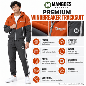 Ensemble de survêtement coupe-vent respirant et écologique pour homme – Veste légère à capuche et pantalon de jogging zippé – Vêtements de sport en gros - Product Image 6