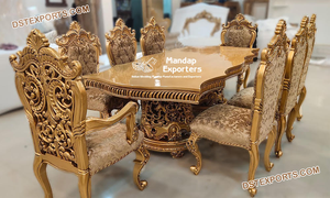 Ensemble de table à manger royale sculptée à la main finition dorée ensemble de table à manger à l'aspect français 6 places ensemble de meubles de salle à manger de style majestueux - Product Image 3