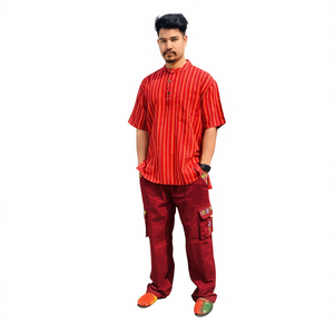 Kurta Dharke rouge artisanal, produit artisanal traditionnel - Product Image 3