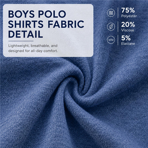 Chemises polo à manches longues pour garçons, en coton bleu, avec logo brodé, uniforme scolaire, vêtements de tous les jours pour enfants - Product Image 5