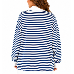 Sudadera de punto de manga corta con cuello alto y rayas bordadas para mujer, estilo náutico, con estampado de letras USA, corta - Product Image 4