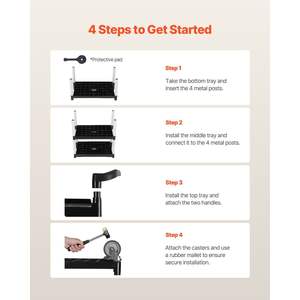 Carro utilitario de servicio pesado de 3 niveles con ruedas Carro de servicio de capacidad de 300 libras - Product Image 6