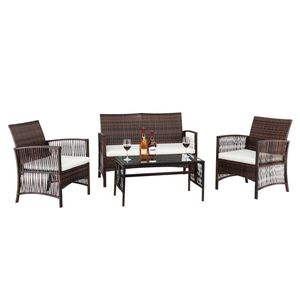 Set di Mobili da Esterno in Rattan PE con Struttura in Ferro, 4 Pezzi: 1 Divano a Due Posti, 2 Poltrone Singole, Tavolino da Caffè con Braccioli Intrecciati - Product Image 1