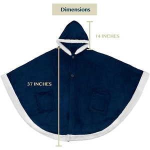 <b>Wearable</b> <b>Blanket</b> Hooded Plush Navy Blue With White Trim Classic Style Soft Cozy One Piece Covering Sleepwear - Product Image 2
