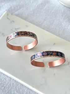 Handmade Luxury Copper Cuff Bracelets with Floral Enamel Design Open Wristband Fashionable Jewelry <b>Gift</b> Set - Product Image 1