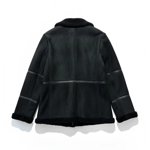 Veste d'hiver de luxe en cuir et peau de mouton véritable pour homme, col montant, chaude et élégante, coupe ajustée - Product Image 6