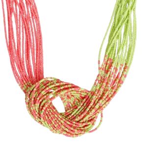 Ensemble Collier et Boucles d'Oreilles Rose Vert 20 Brins Noués, Bijoux Fantaisie Élégants pour Femme, Collier Perlé Superposé, Accessoire Cadeau de Fête - Product Image 5