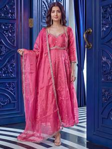 RICH LOOK Ramdev Trading <b>Women</b> Ethnic Garment FANDY SILK EMBROIDERY SEQUENCE WORK <b>KURTA</b> / KURI FESTIVE WEAR DIWALI PARTY - Product Image 3