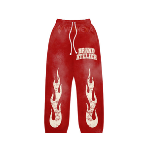 <b>Wholesale</b> Fashion <b>Flare</b> Baggy Sweat Suit Pullover Full Screen Printing Hoodie Athletics Street Wear ACID Wash 2 Pcs Tracksuit - Product Image 5