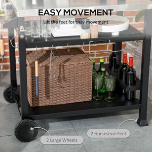 Carrello da Cucina Pieghevole Nero a 3 Ripiani con Ruote per Barbecue e Forno Pizza - Isola da Esterno - Product Image 4
