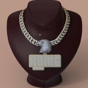 Custom Luxury 925 Sterling <b>Silver</b> 3D Letter Iced <b>Solid</b> VVS Moissanite Diamond Charm Pendant <b>Necklace</b> Hiphop Style Weddings - Product Image 1