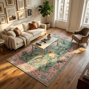 Tappeto Vintage Botanico con Uccelli 5x7, Grande Tappeto Lavabile per Interni, Stile Boho Verde per Camera da Letto, Sala da Pranzo, Set di Tappeti per Soggiorno - Product Image 6