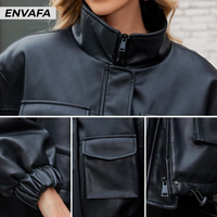 Veste en cuir PU pour femme, col montant, taille plus, automne/hiver, coupe courte, écologique, coupe-vent, imperméable