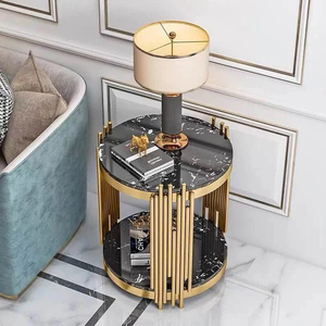 Mesas Auxiliares Modernas con Tapa de Mármol, Mesa Auxiliar de Metal Dorado para Sala de Estar, Salón, Oficina, Muebles de Lujo - Product Image 1