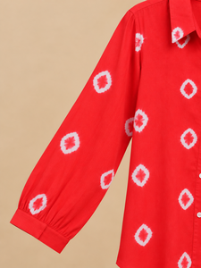 Women's <b>Red</b> Geometric Print Long Sleeve Button Down Shirt Casual Loose Fit Poplin <b>Blouse</b> Full Sleeve Shirt Collar Design - Product Image 3