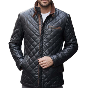 Chaqueta Bomber de Piel de Cordero Acolchada para Hombre, Talla Personalizada, Negra, de Invierno, con Logotipo Frontal Hecho a Mano, Estilo Casual, Transpirable - Product Image 1
