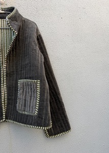 Veste matelassée réversible en velours faite à la main pour femme, avec poches avant, manteau d'hiver en coton, vêtement d'extérieur décontracté - Product Image 5