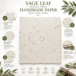 Hojas de Papel Hechas a Mano con Borde Decorativo de Hoja de Salvia para Invitaciones, Caligrafía, Manualidades y Papelería de Lujo - Product Image 6
