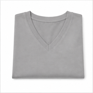 T-shirt pour femme gris clair à col en V et manches coude longues, coupe décontractée WTS-0083 - Product Image 6